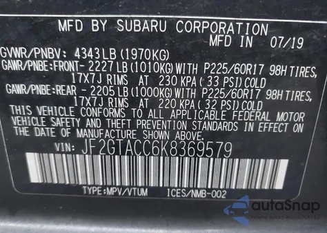 2019 Subaru Crosstrek 2.0I Premium из США, поврежденный, VIN JF2GTACC6K8369579